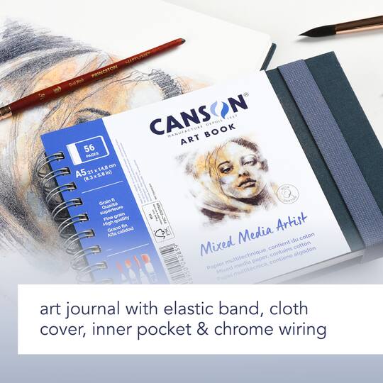 Canson Artist Series Mixed Media Art Book, Fabric Cover, Side Wire Binding, 56 Sheet